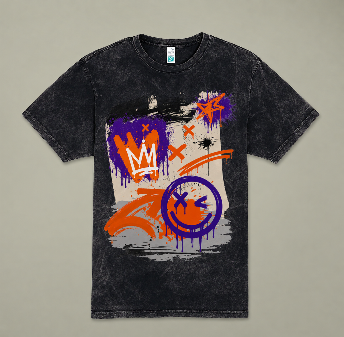 The Crown and Smiley Graffiti Wall Vintage Tee | Unisex Washed T-Shirt