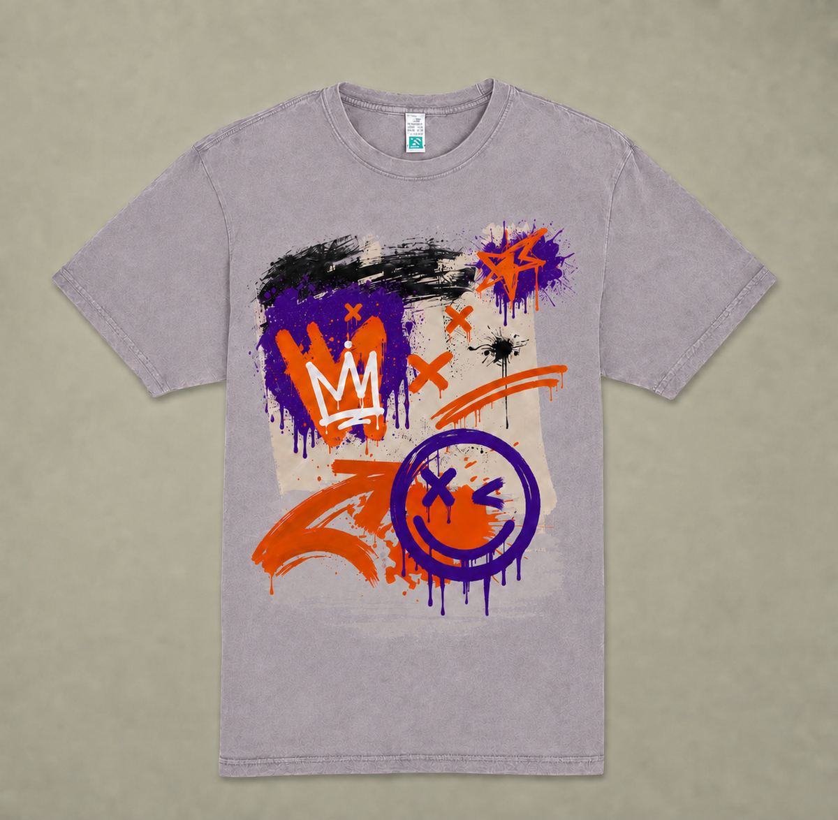 The Crown and Smiley Graffiti Wall Vintage Tee | Unisex Washed T-Shirt
