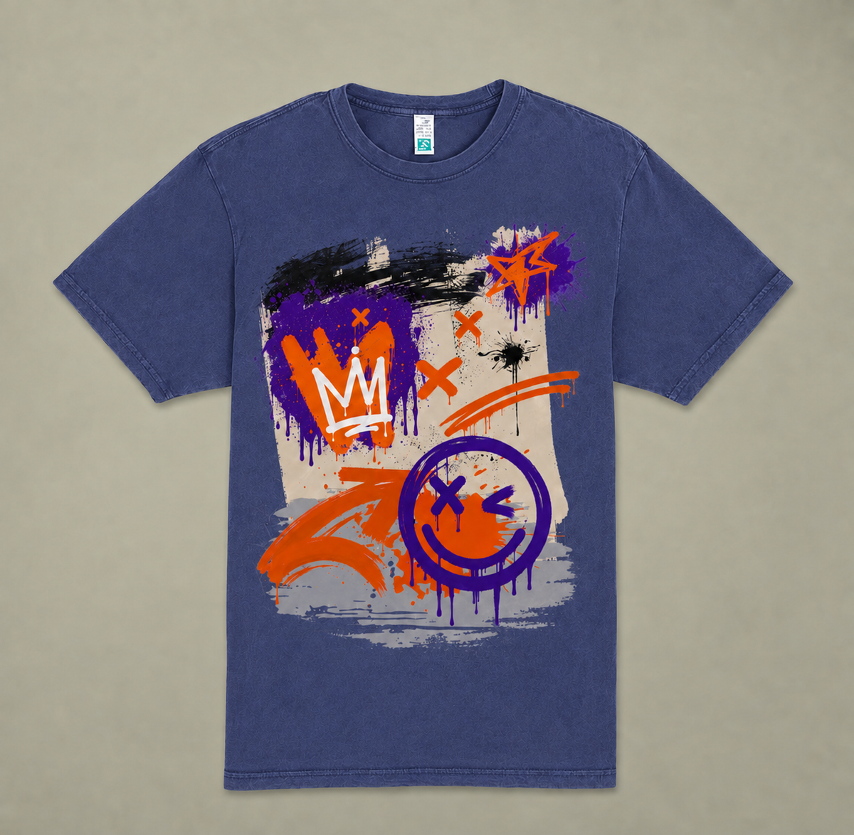 The Crown and Smiley Graffiti Wall Vintage Tee | Unisex Washed T-Shirt