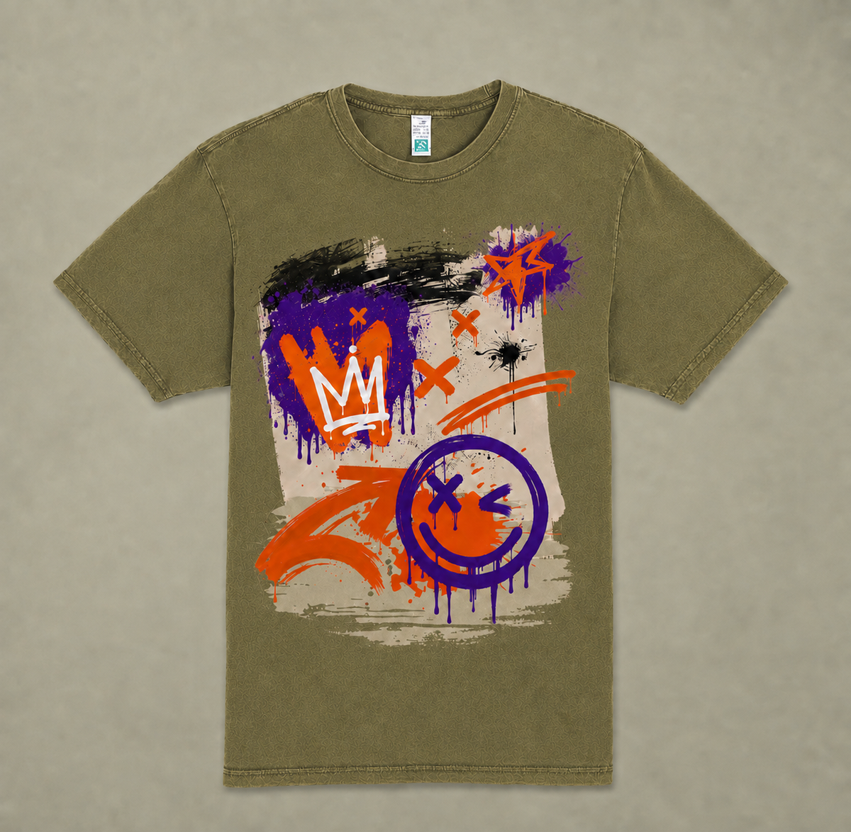 The Crown and Smiley Graffiti Wall Vintage Tee | Unisex Washed T-Shirt