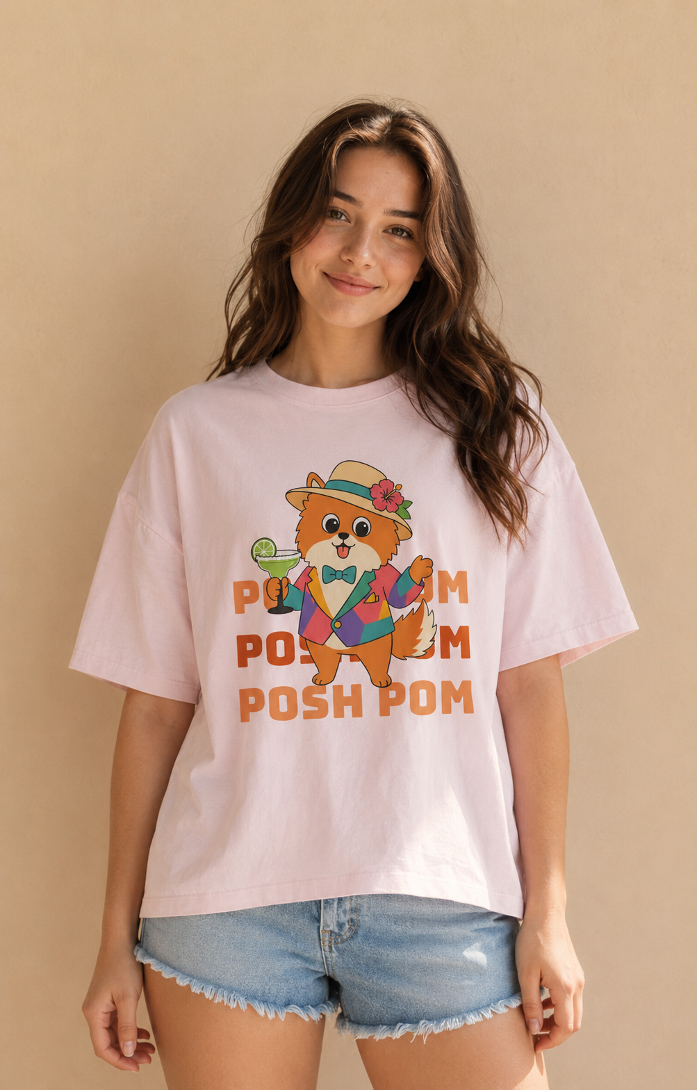 Posh Pom Oversized Boxy Cotton Tee | Unisex Fit T-Shirt