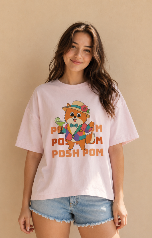 Posh Pom Oversized Boxy Cotton Tee | Unisex Fit T-Shirt