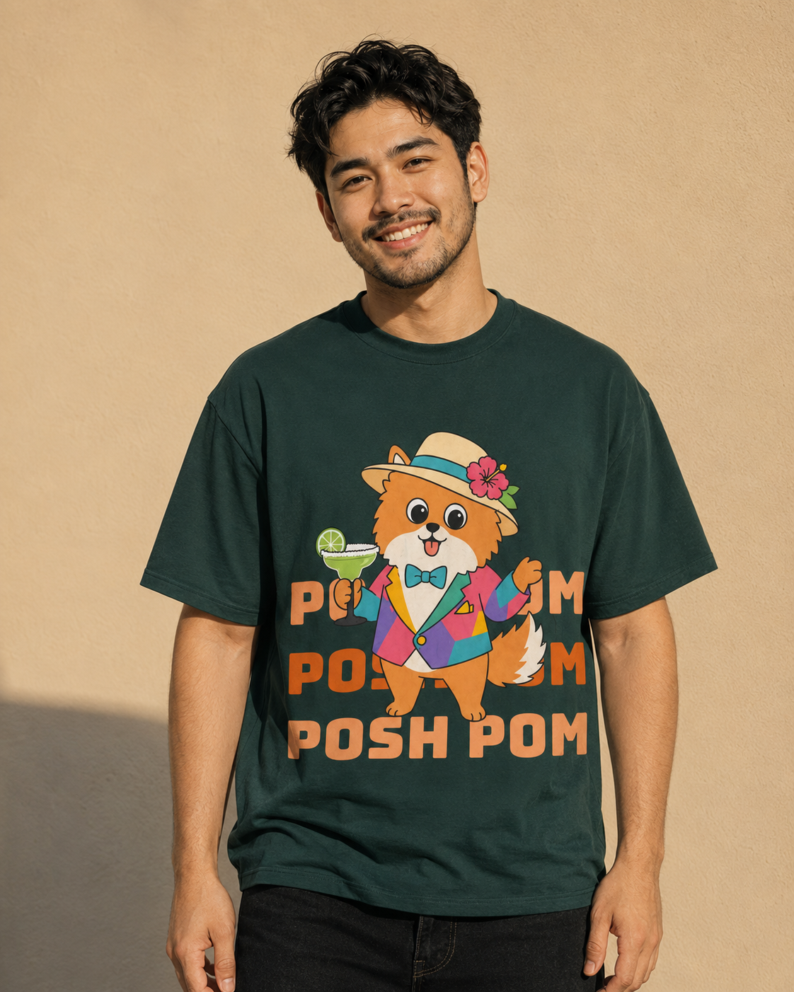 Posh Pom Oversized Boxy Cotton Tee | Unisex Fit T-Shirt