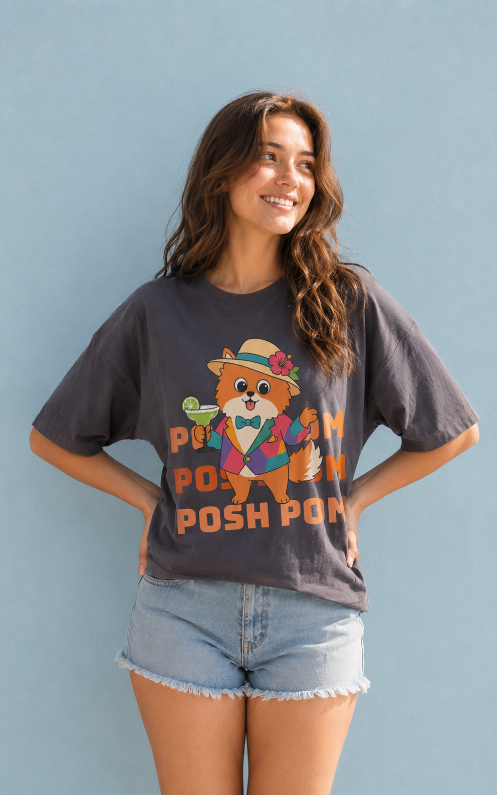 Posh Pom Oversized Boxy Cotton Tee | Unisex Fit T-Shirt