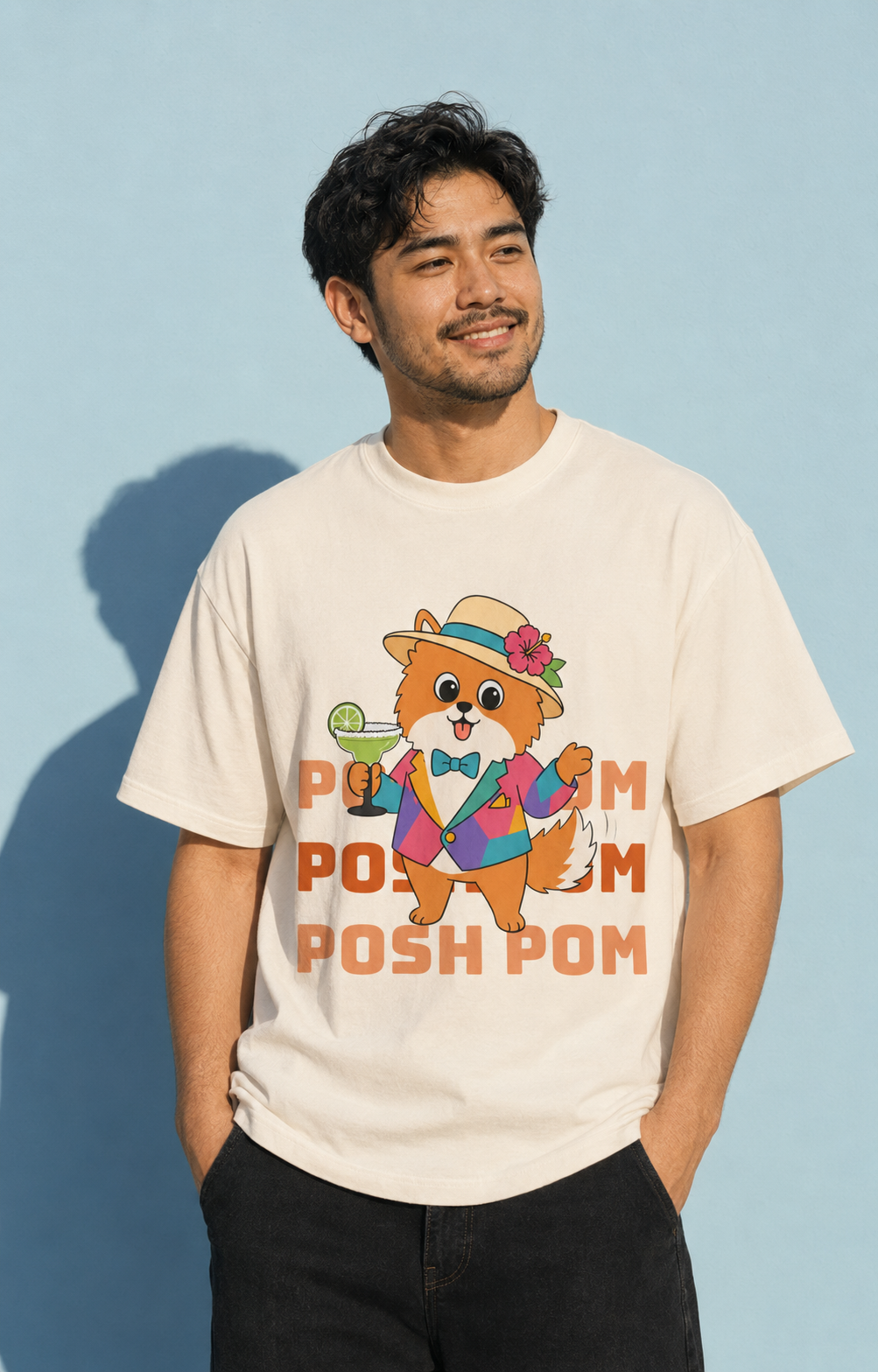 Posh Pom Oversized Boxy Cotton Tee | Unisex Fit T-Shirt