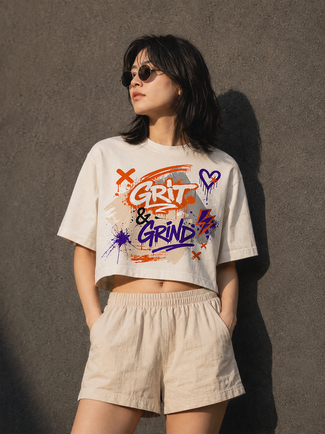 Grit & Grind Graffiti Wall Crop Top Tee | Women's Crop Top T-Shirt
