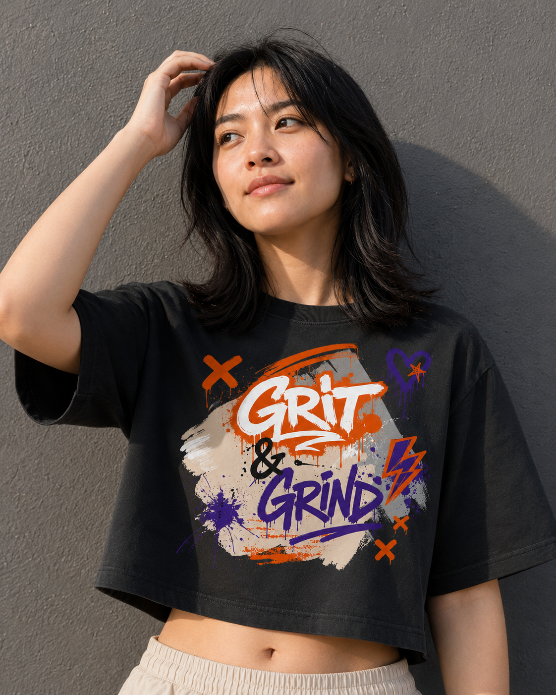 Grit & Grind Graffiti Wall Crop Top Tee | Women's Crop Top T-Shirt