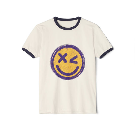 Smiley Vintage Ringer Tee | Unisex Fit T-Shirt