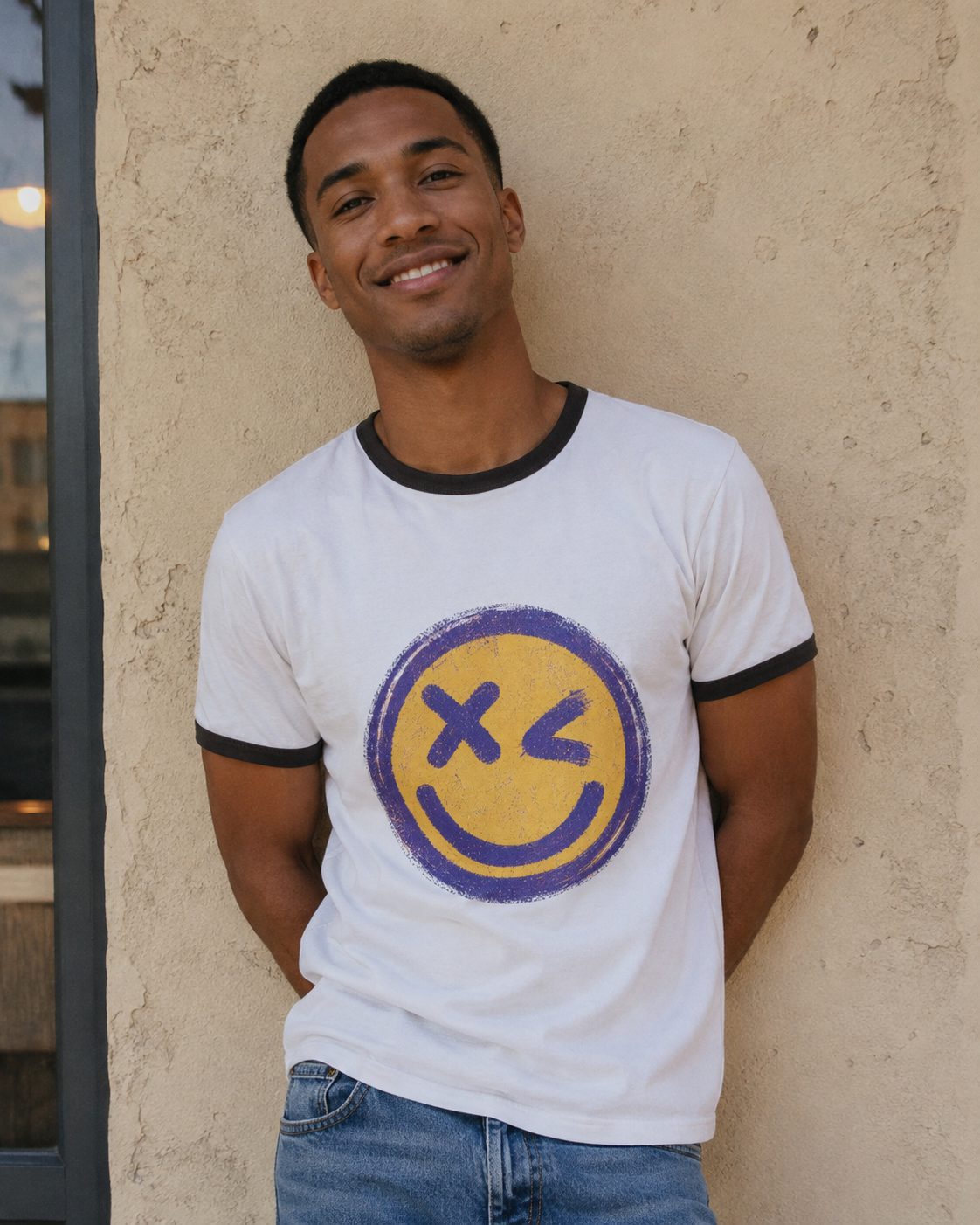 Smiley Vintage Ringer Tee | Unisex Fit T-Shirt