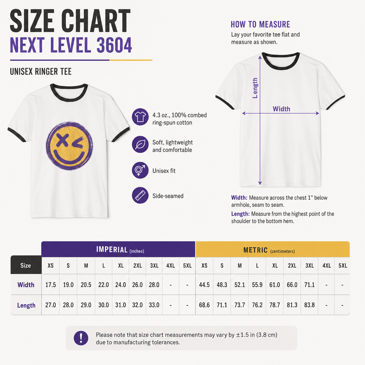 Smiley Vintage Ringer Tee | Unisex Fit T-Shirt