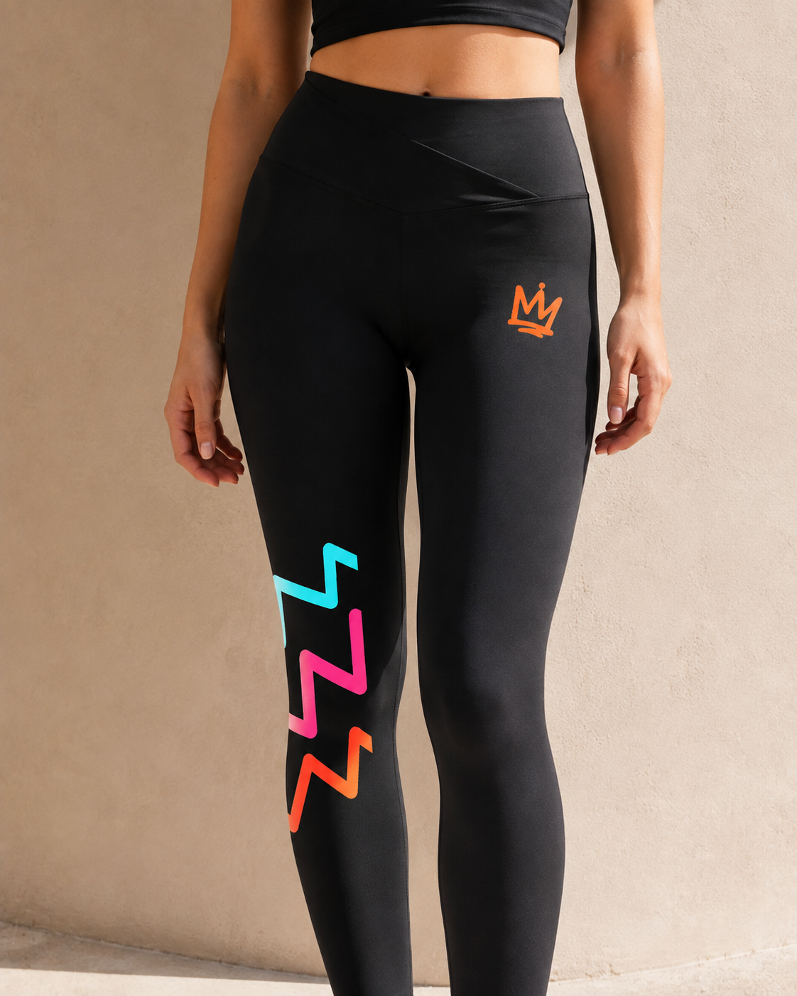 Zigzag & Crown High-Rise Performance Leggings | Graphic Sports Pants with Cross-Front Waistband for Women