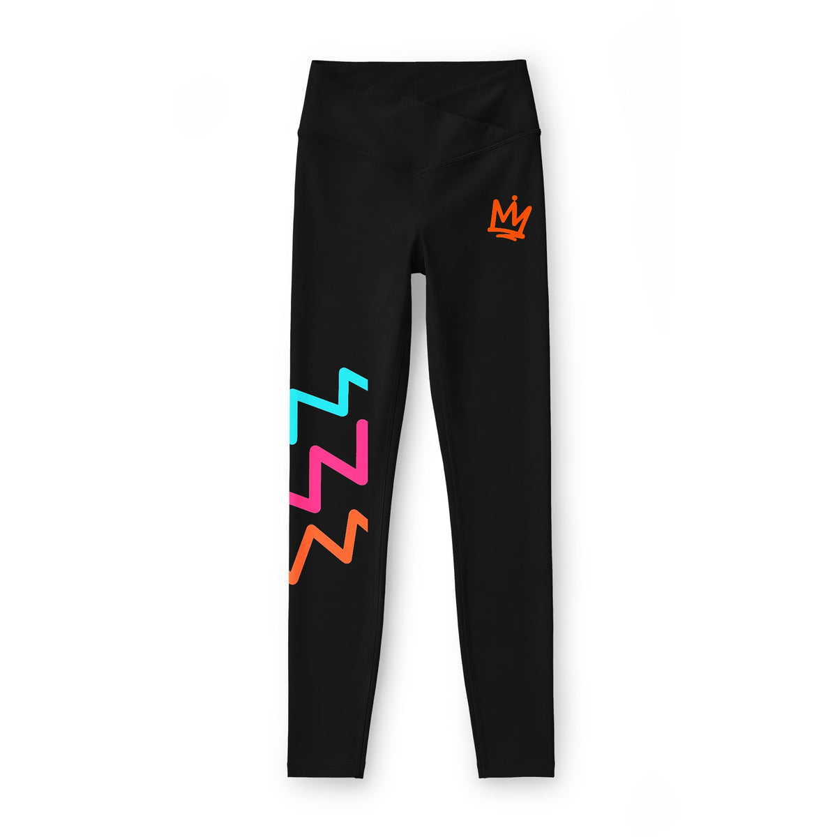 Zigzag & Crown High-Rise Performance Leggings | Graphic Sports Pants with Cross-Front Waistband for Women