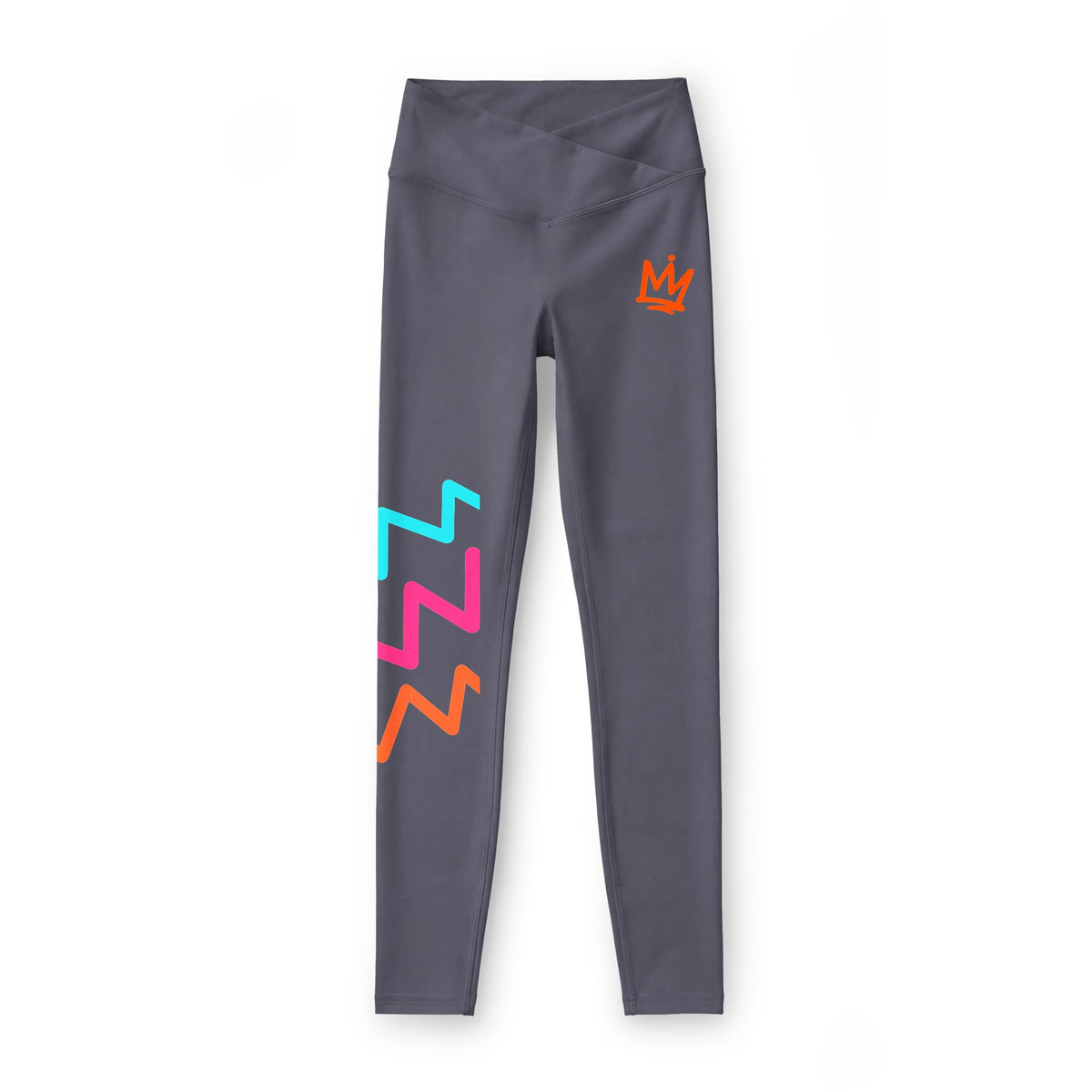Zigzag & Crown High-Rise Performance Leggings | Graphic Sports Pants with Cross-Front Waistband for Women